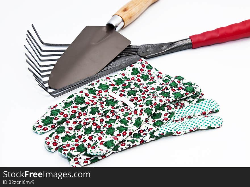 Gardening tools isolated in white