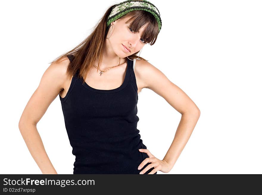 Girl in warm bandanna studio shot