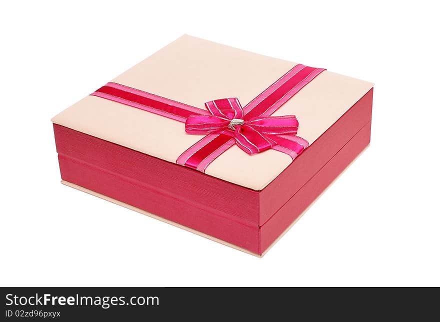 Gift box decorated with ribbon isolated on white background. Gift box decorated with ribbon isolated on white background.