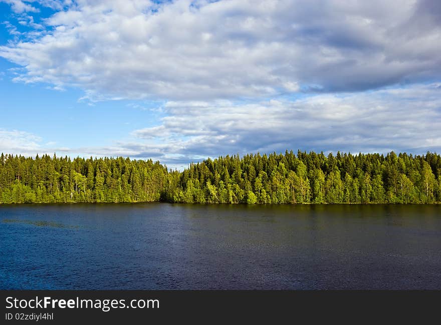 Landscape of Vygozero lake on White Sea - Baltic Sea canal (Belomorkanal), Karelia, Northern Russia.