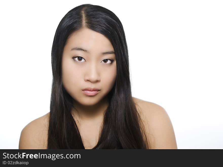 Beauty portrait of young beautiful asian model on white background