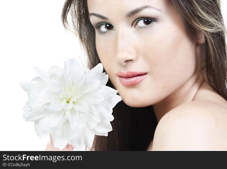 Woman with white flower