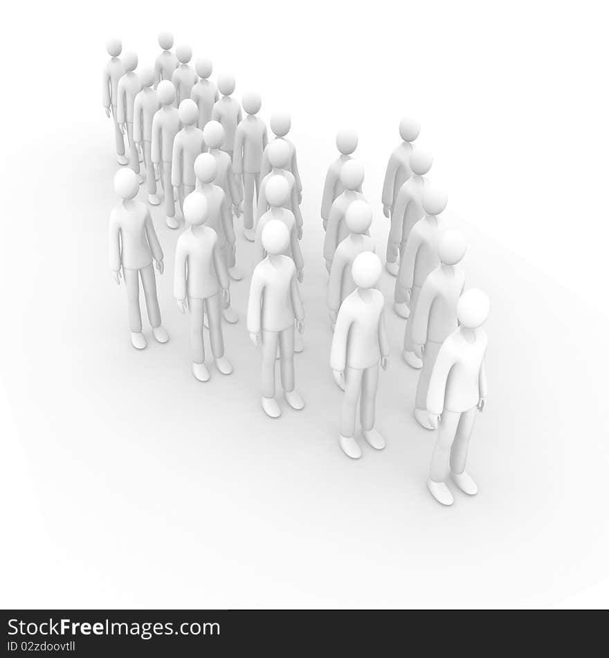 Computer generated image of a human crowd forming an arrow. Computer generated image of a human crowd forming an arrow