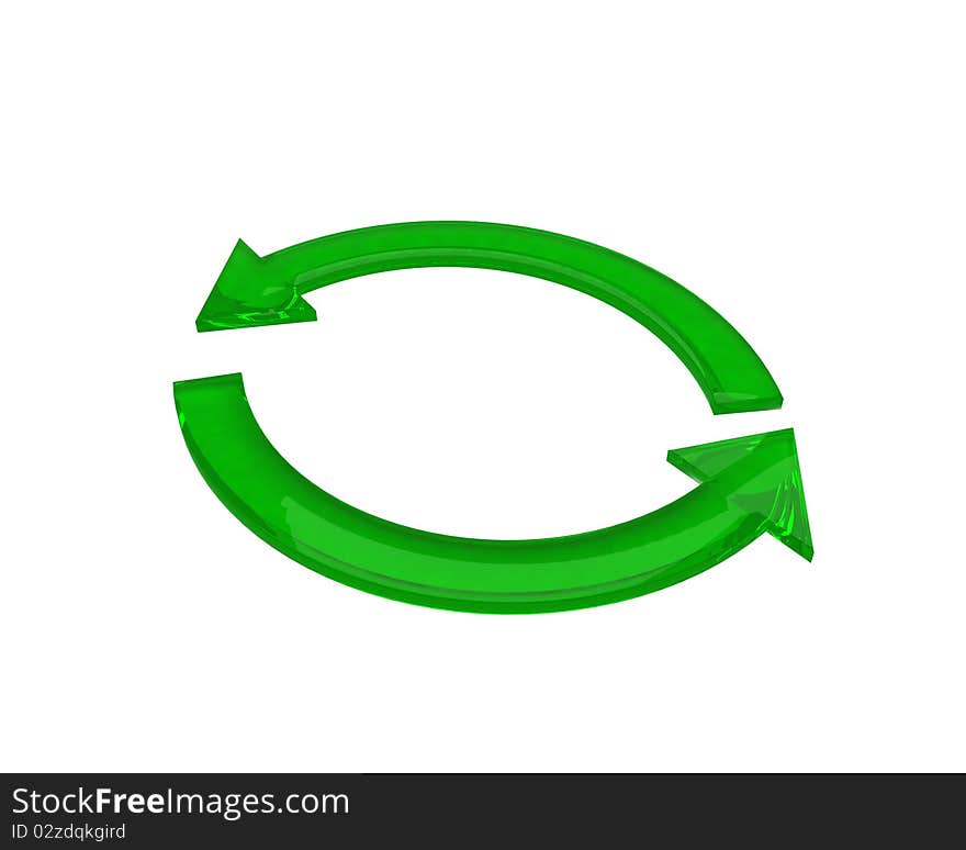 Two semitransparent curved green arrows on white