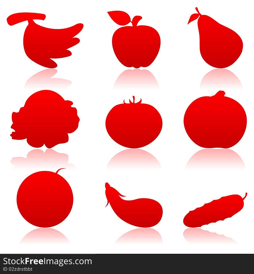 Icons of meal of red colour. A illustration. Icons of meal of red colour. A illustration