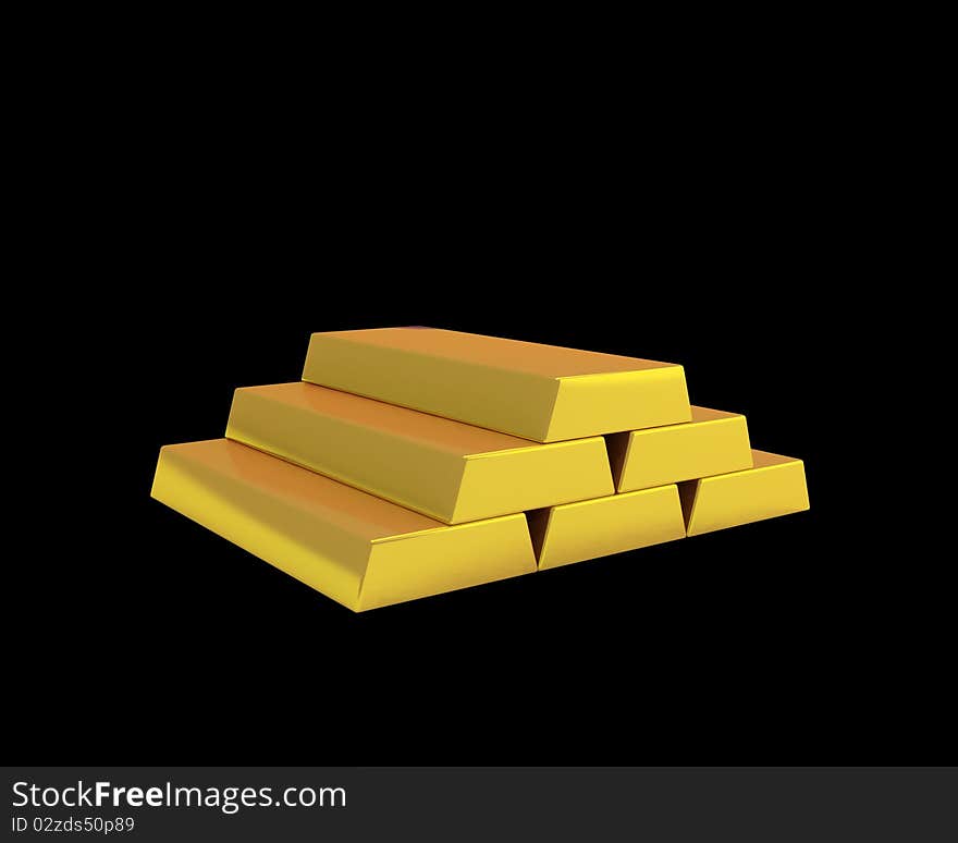 Pile of golden ingots across the black surface