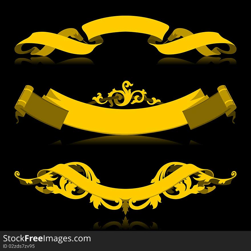 Gold stamp tapes on a black background. A illustration