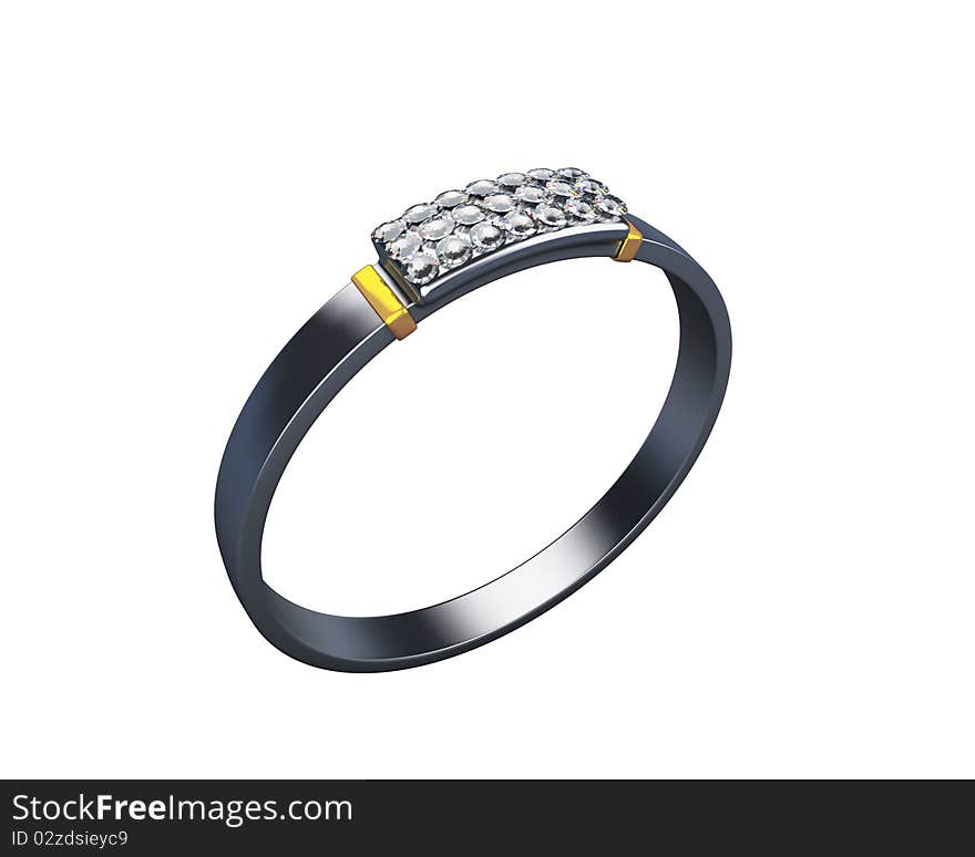 Beautiful silver ring with some diamonds and gold decoration