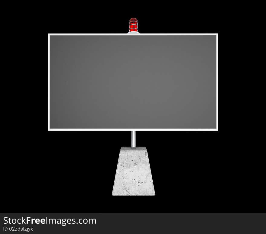 Dark billboard with red flasher isolated on black background. Dark billboard with red flasher isolated on black background