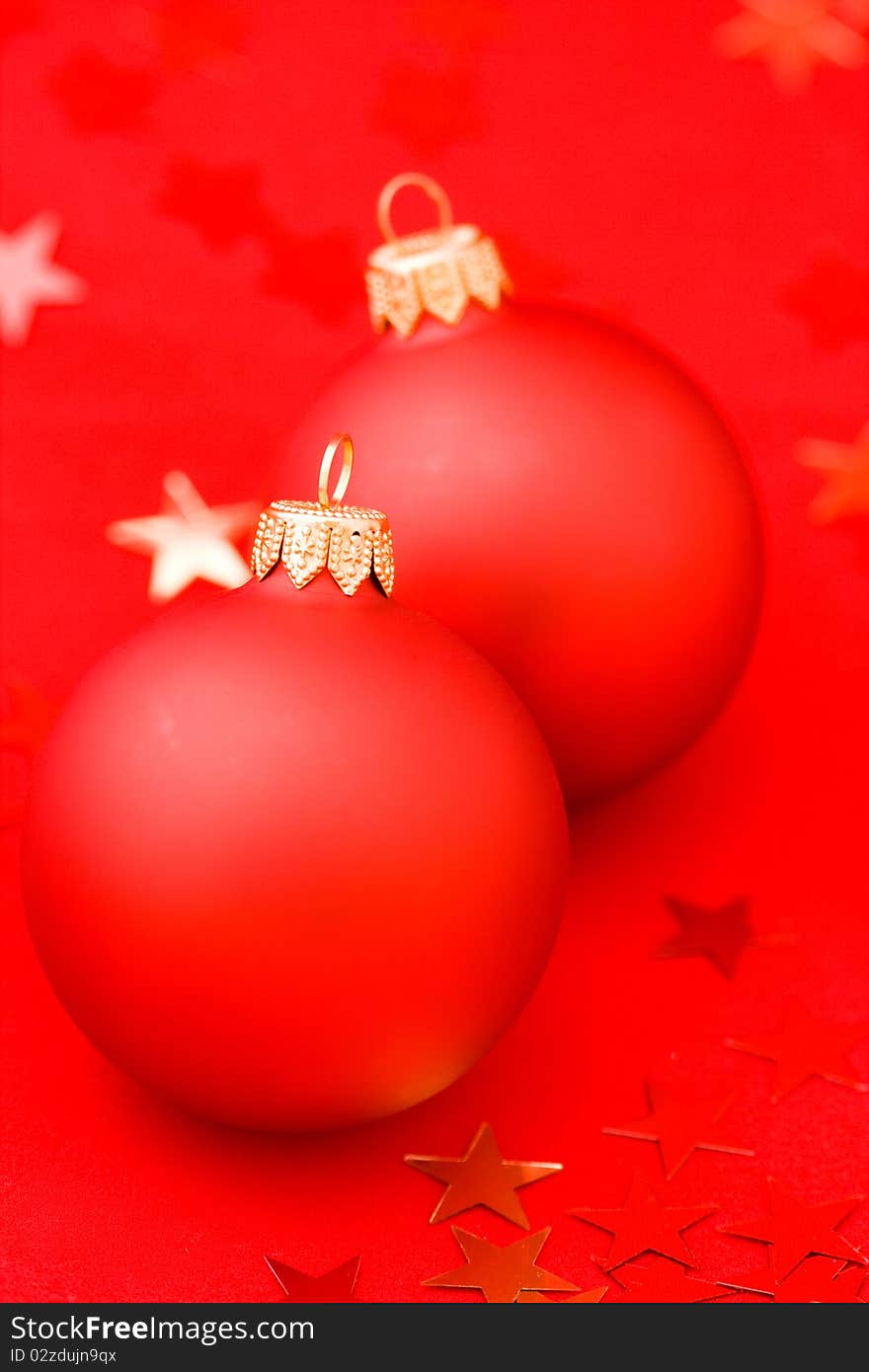 Closeup of christmas decoration on red background. Closeup of christmas decoration on red background