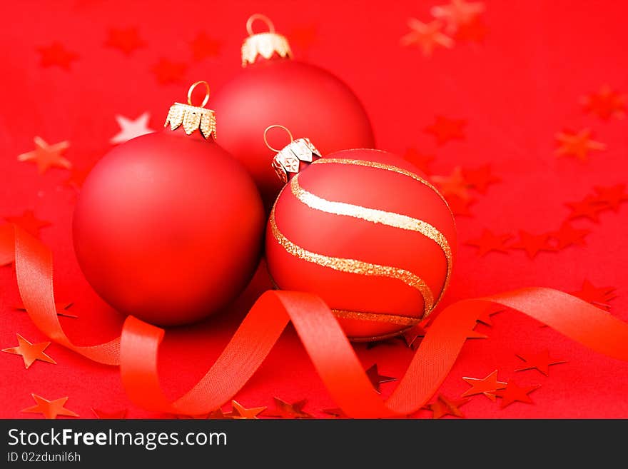 Closeup of christmas decoration on red background. Closeup of christmas decoration on red background