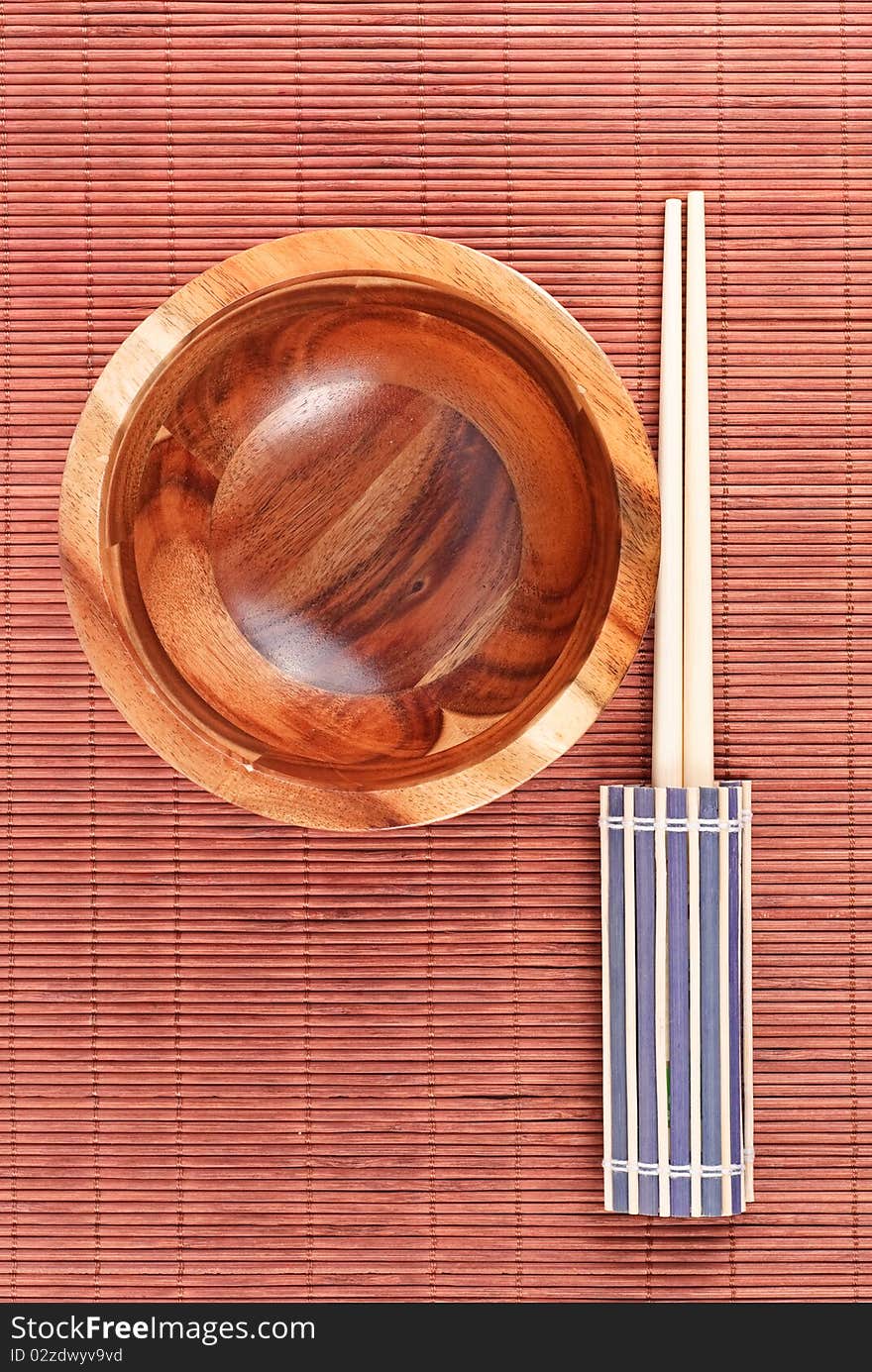 Asian Wooden Bowl with Chopsticks