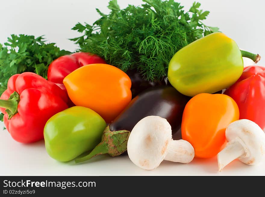 Vegetables pepper eggplant mushrooms parsley fennel. Vegetables pepper eggplant mushrooms parsley fennel.