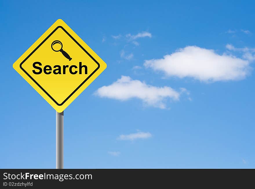 Sign search magnifier sky background. Sign search magnifier sky background.