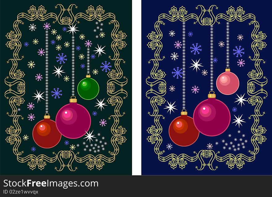 Postcard for Christmas with Christmas tree balls. Postcard for Christmas with Christmas tree balls