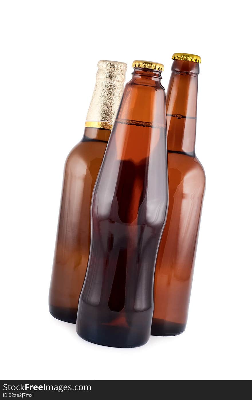 Beer in glass bottles isolated white background clipping path. Beer in glass bottles isolated white background clipping path.