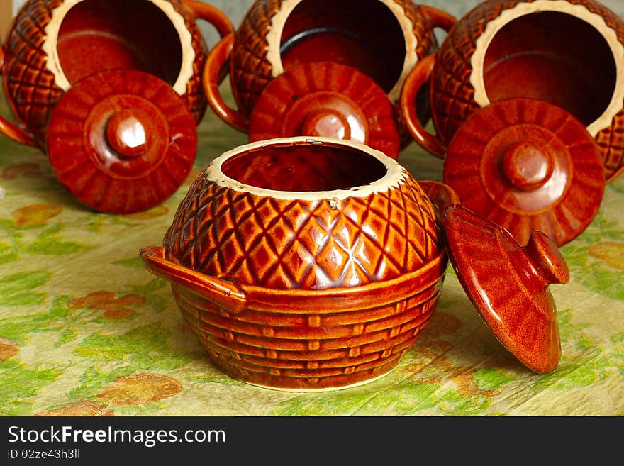 Pot for cooking on the kitchen table. Pot for cooking on the kitchen table