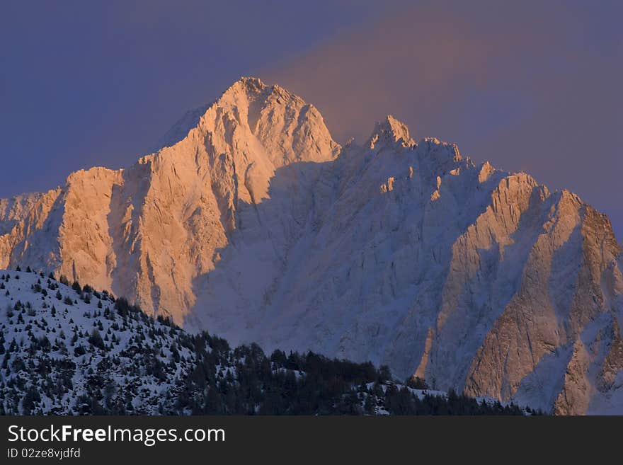 Winter mountain sunset