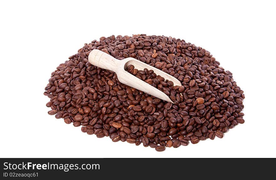 Roasted coffee beans isolated on white background