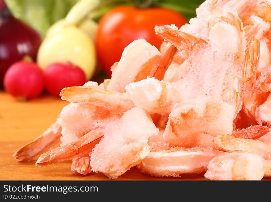 Frozen shrimp on the stack