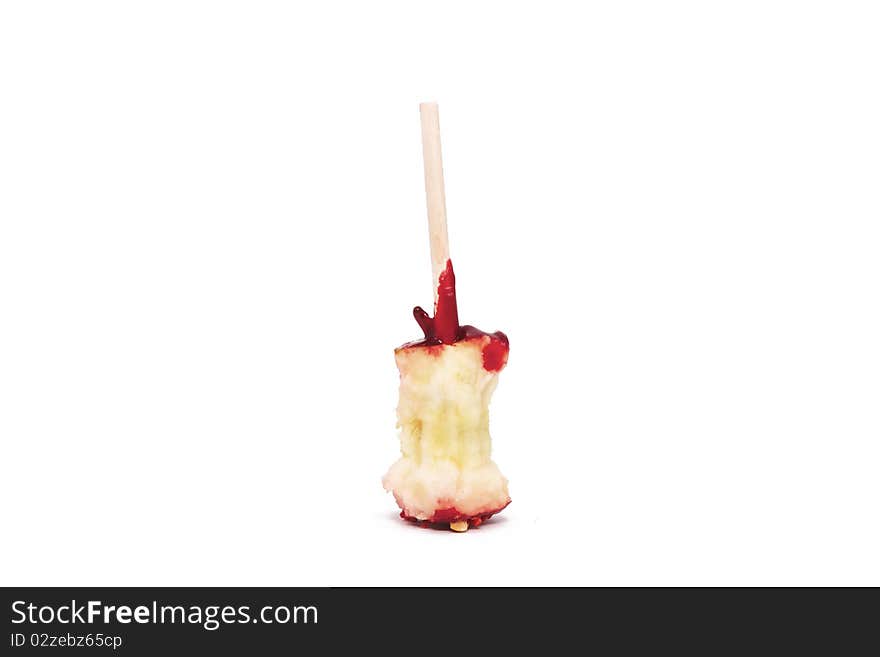 Eaten Candy Apple Isolated against a White Background