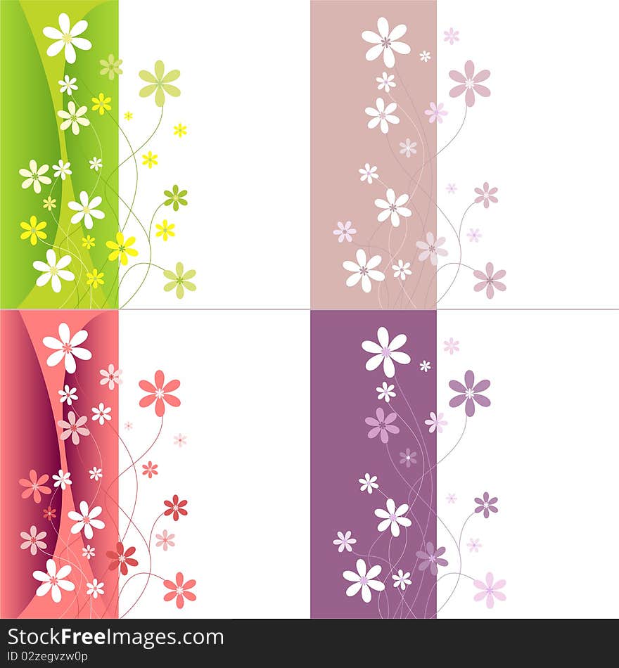 A set of four backgrounds with colorful flowers.