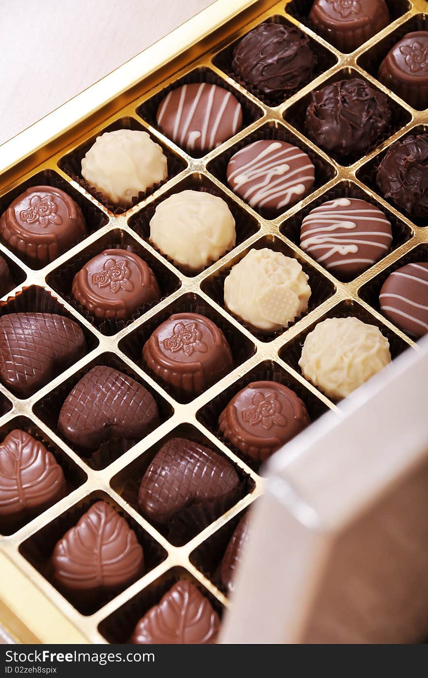 Chocolate candies in a box