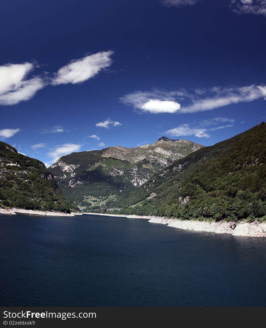 An artificial lake created in the mountains of Switzerland. An artificial lake created in the mountains of Switzerland