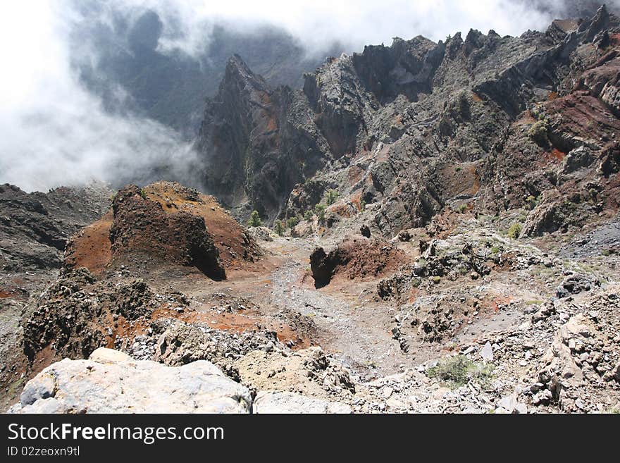 The caldera of the gigantic Taburiente volcano, in the Canary island La Palma, Spain. The caldera of the gigantic Taburiente volcano, in the Canary island La Palma, Spain.