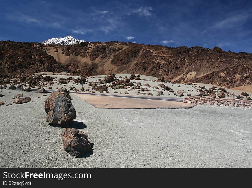 Teide, an active volcano in the Canary Islands, Spain, is seen in the background of this martian landscape.