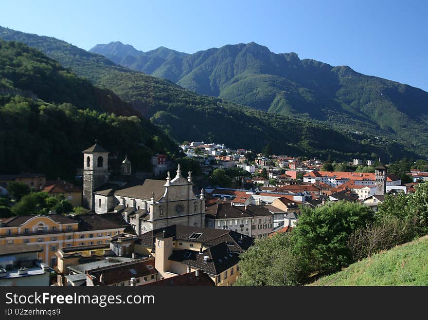 A panorama of Bellinzona, capital of the Ticino cantoon of Switzerland. A panorama of Bellinzona, capital of the Ticino cantoon of Switzerland.