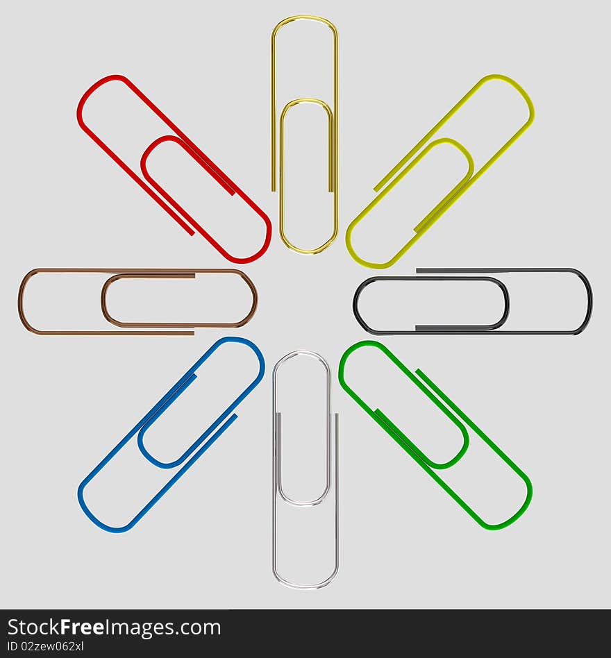 Set colorful paper clips - isolated on grey background