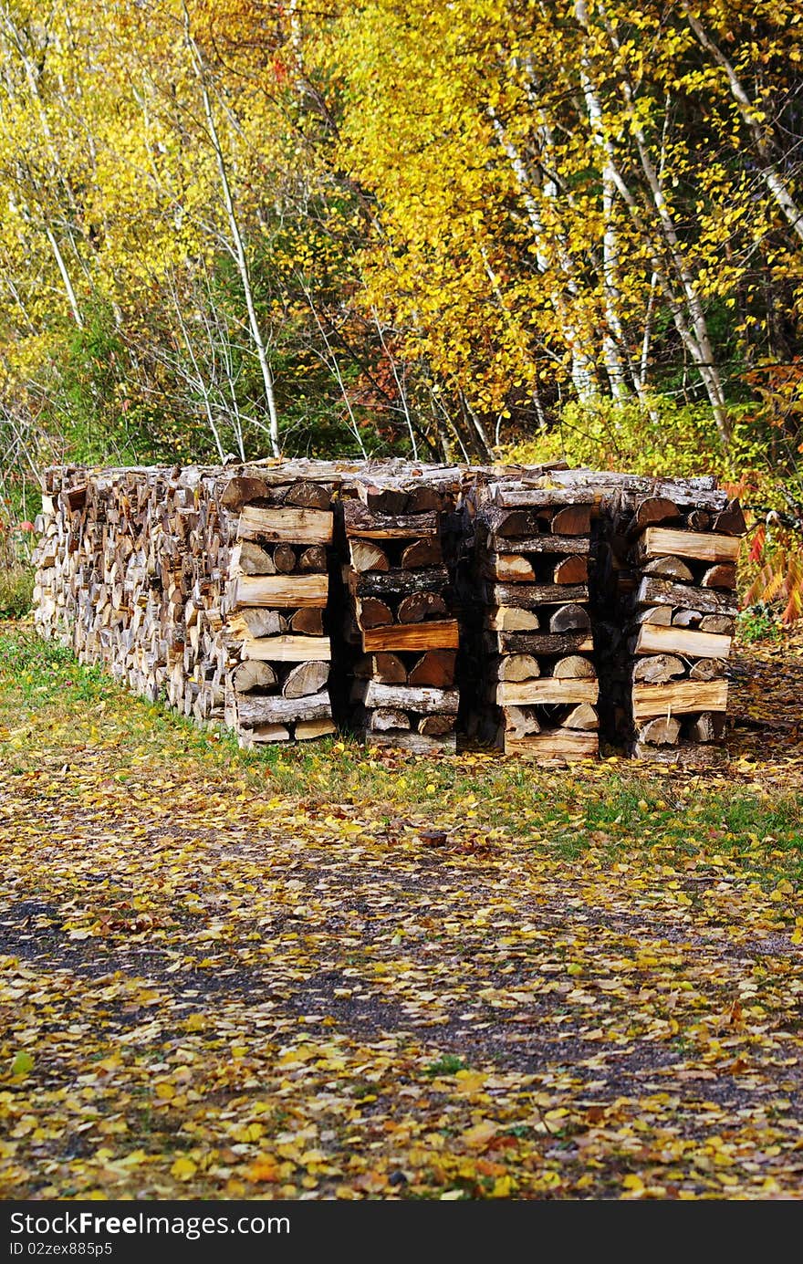 A pile of split wood ready for the winter. A pile of split wood ready for the winter