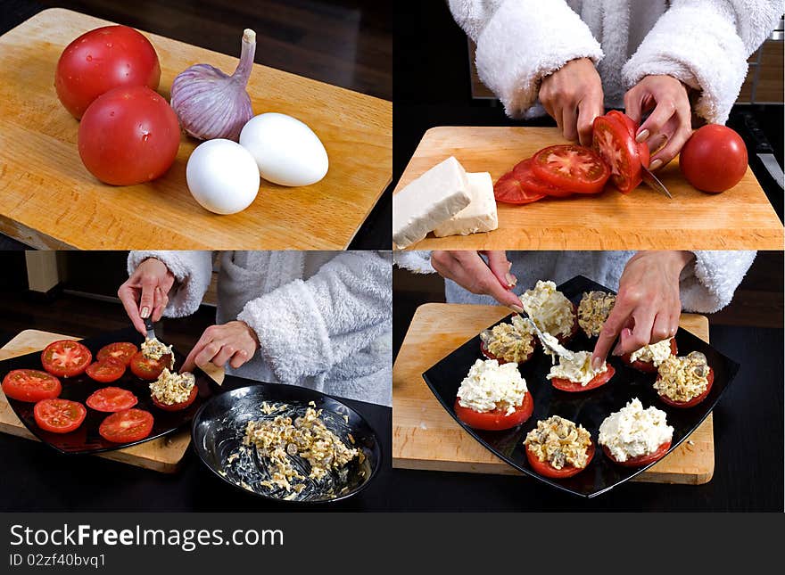 Tomatoes with cheese and mushrooms