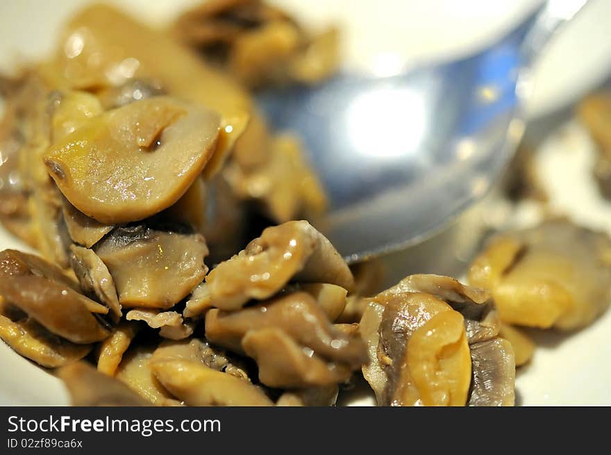 Macro shot of button mushrooms as food ingredient, commonly used in Asian cuisine.