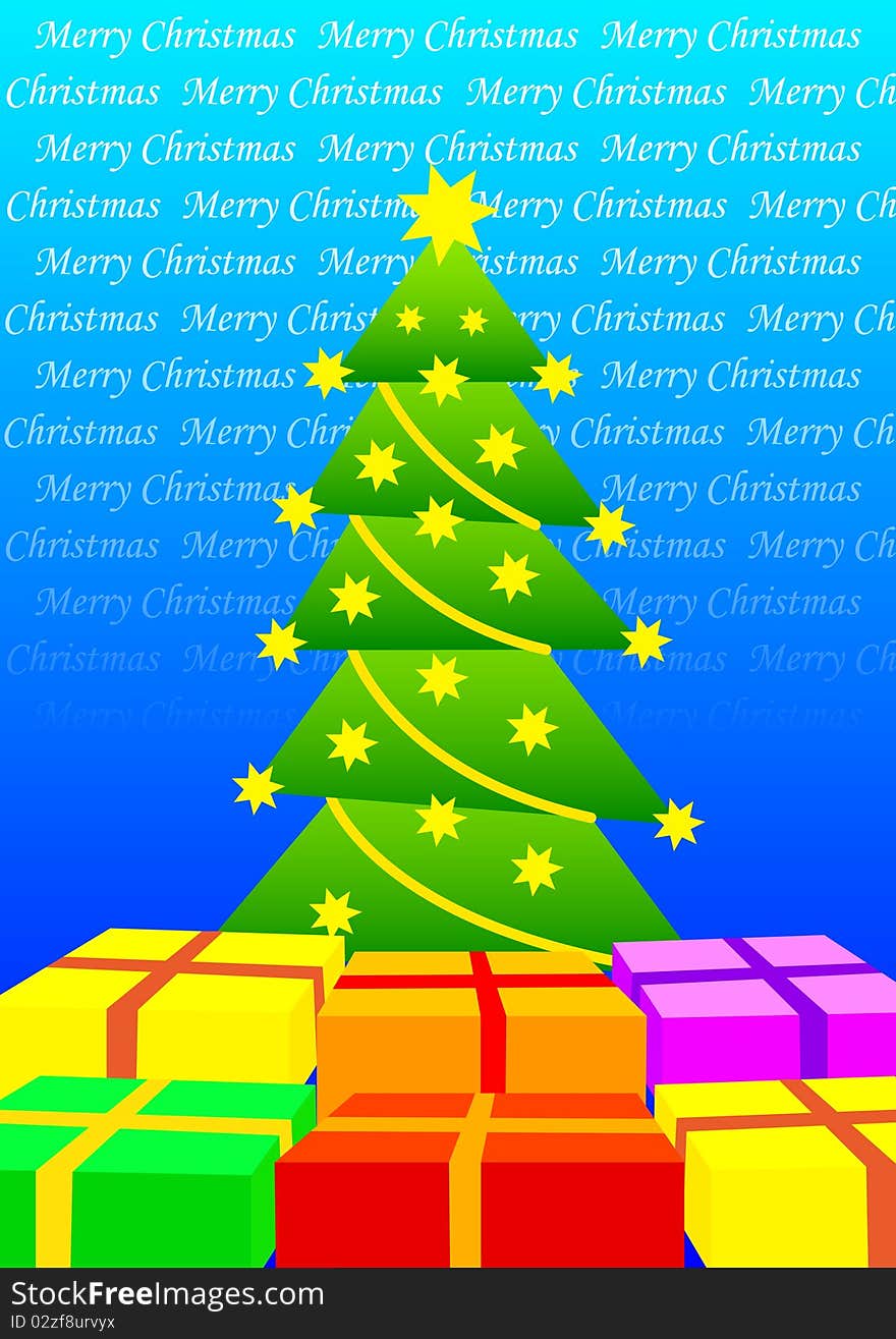 Christmas tree with colored presents. Christmas tree with colored presents