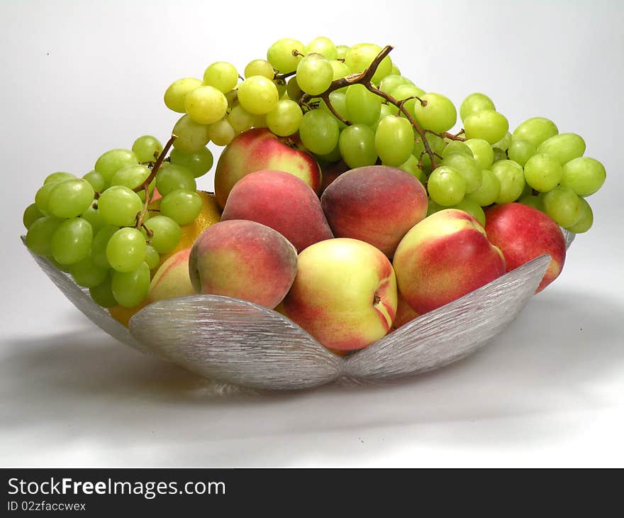 Peach and green grapes