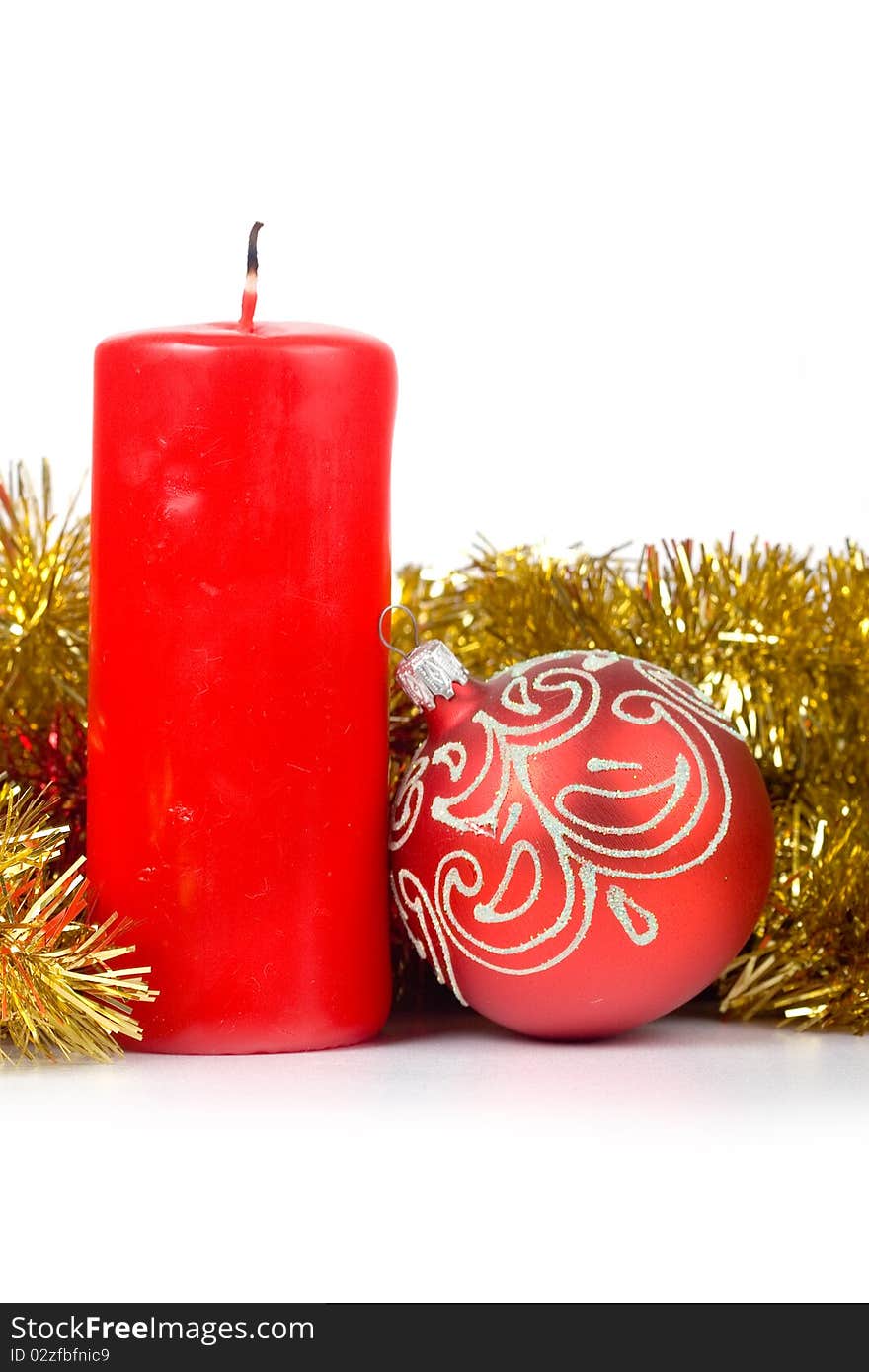 Christmas candle and ornaments