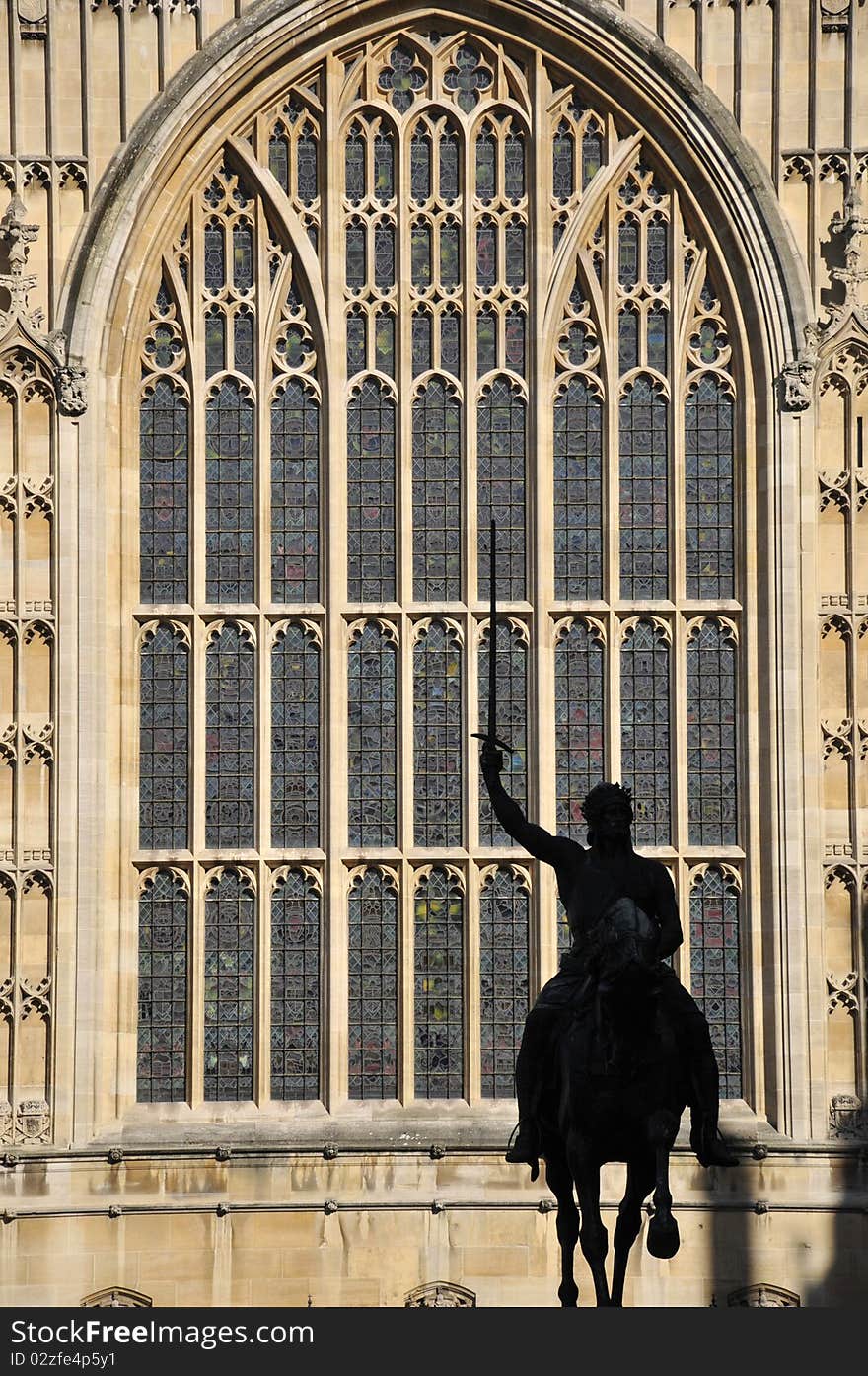 Statue of Richard I on horseback outside Westminster Palace, London. Statue of Richard I on horseback outside Westminster Palace, London