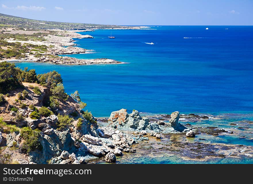 A view of the rocky coast and sea. A view of the rocky coast and sea