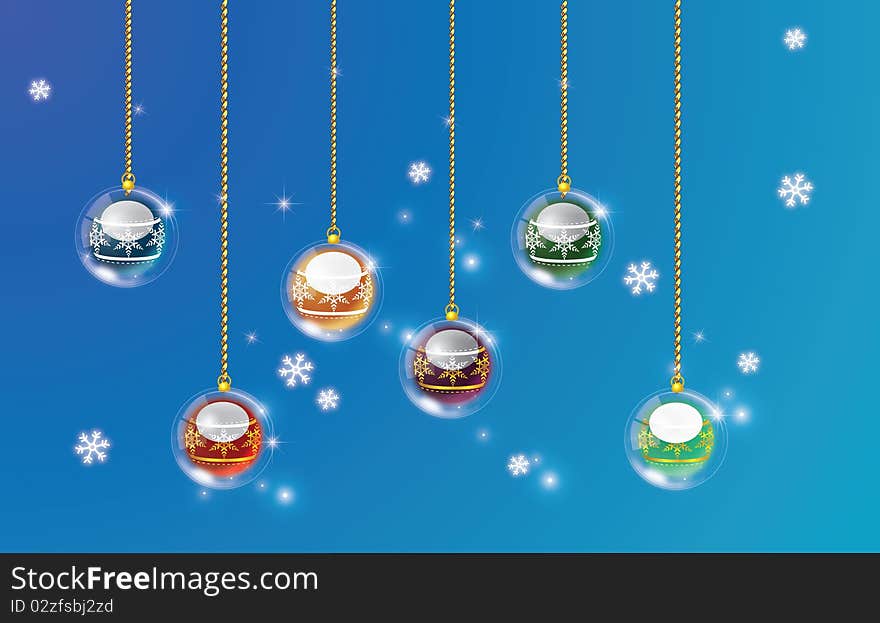 Christmas balls with snowy background