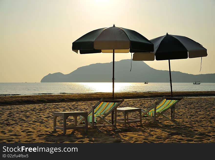 Beach with sunrise at Pranburi, Thailand