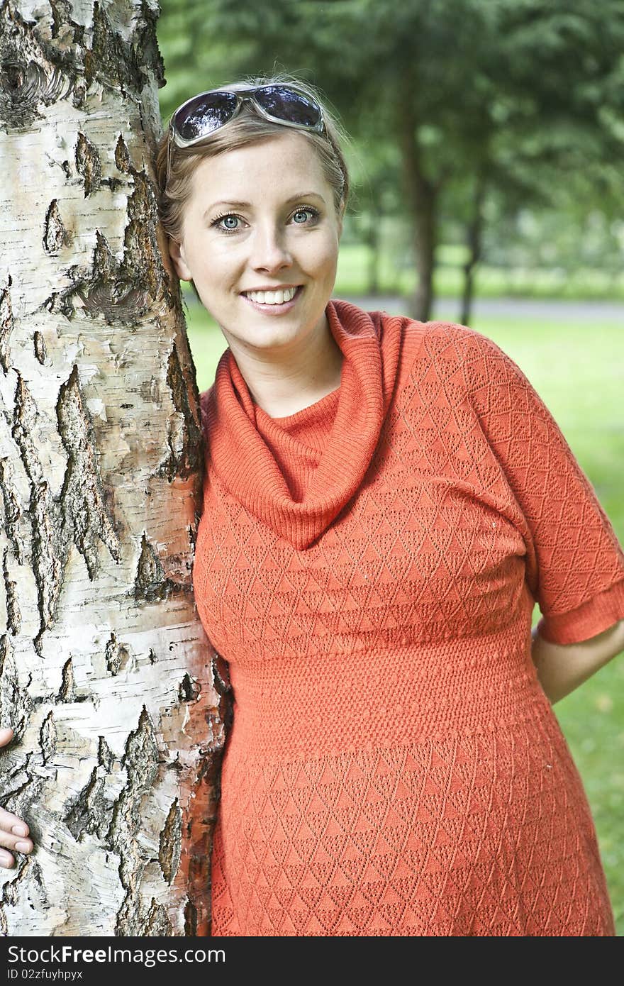 Beauty - the happy woman at a white birch. Beauty - the happy woman at a white birch