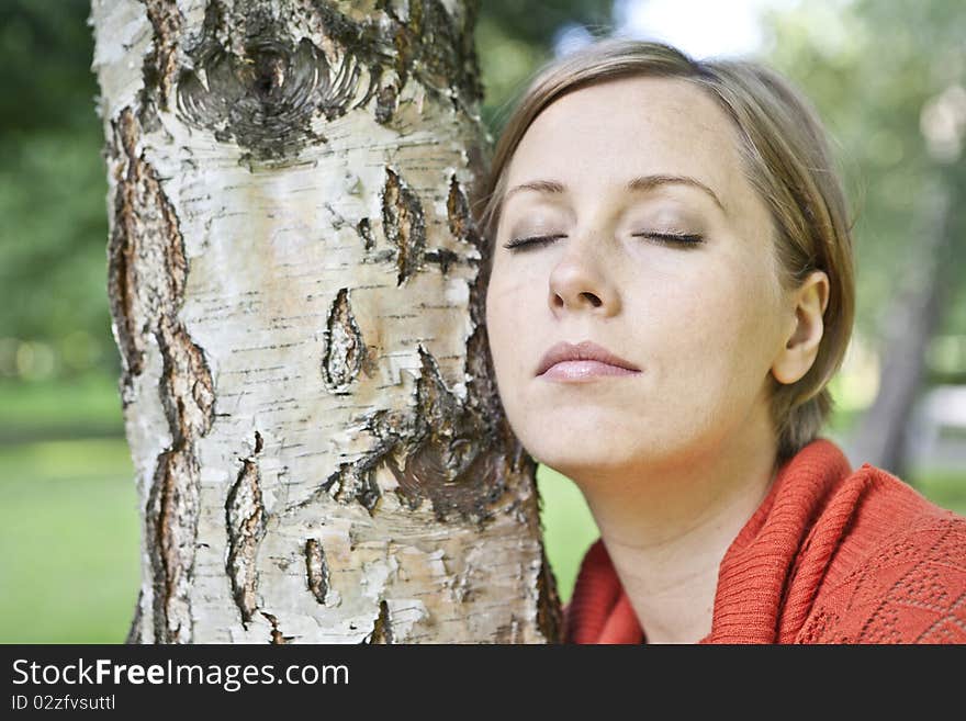 Beauty - the happy woman at a white birch. Beauty - the happy woman at a white birch