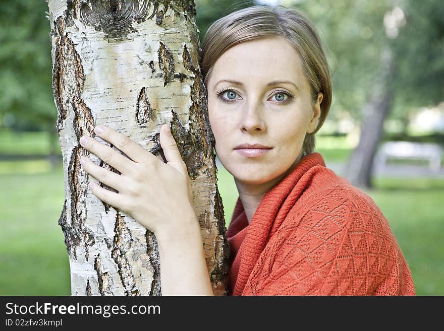 Beauty - the happy woman at a white birch. Beauty - the happy woman at a white birch