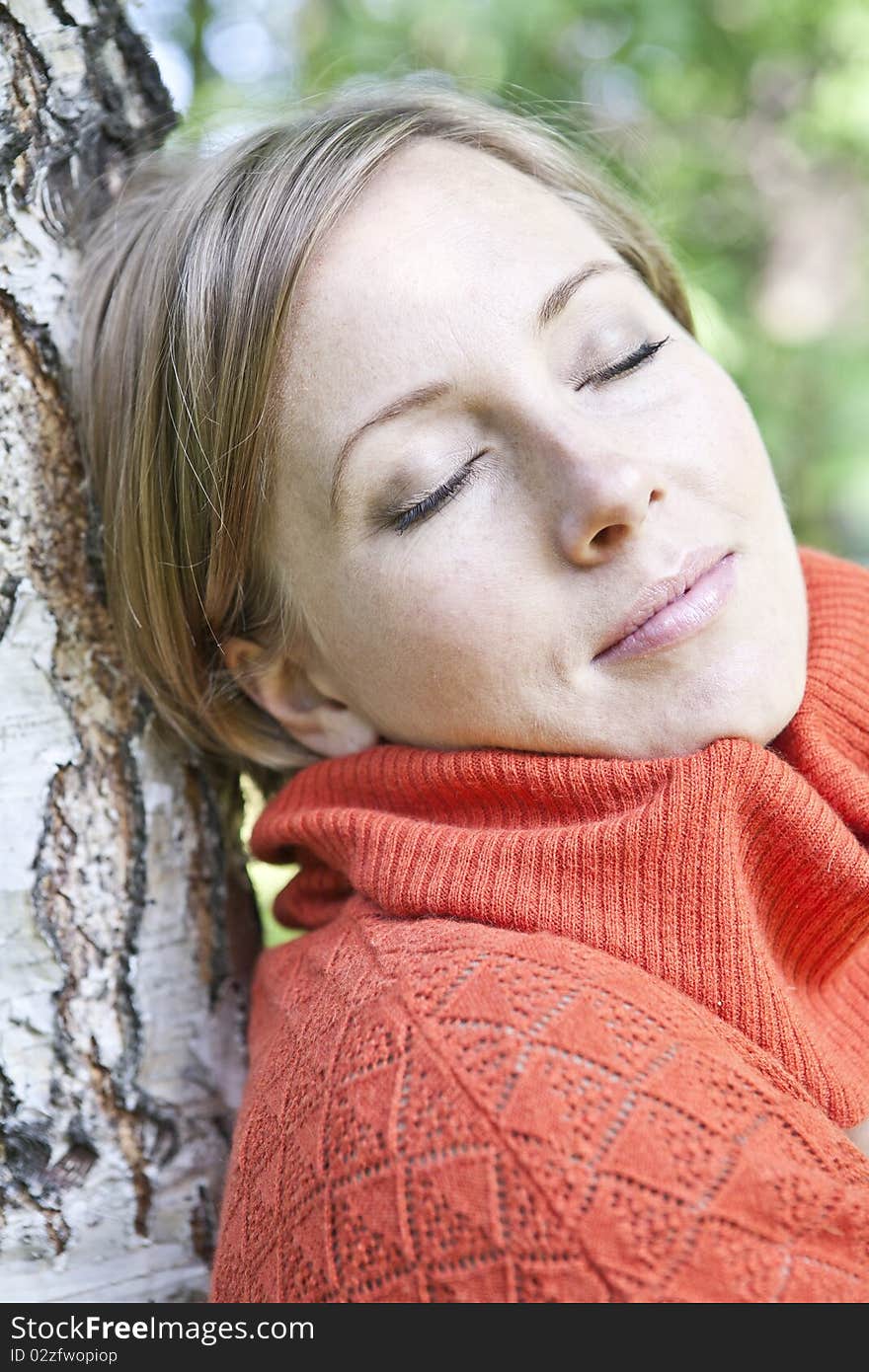 Beauty - the happy woman at a white birch. Beauty - the happy woman at a white birch