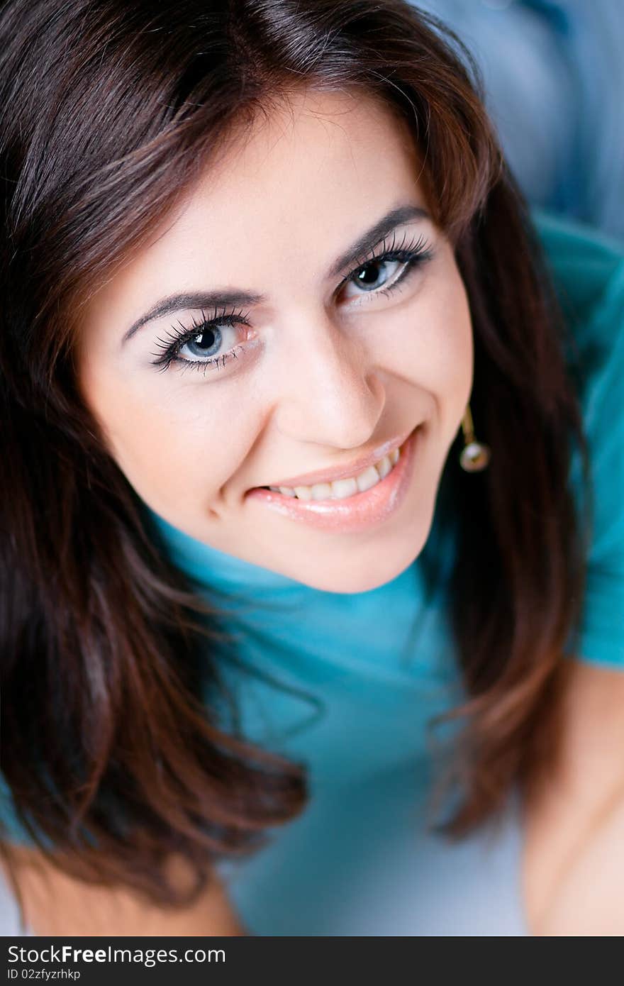 Beautiful happy woman on white background