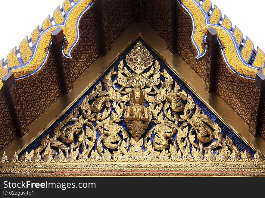 Thai art design angle budda on temple roof wat pra kaew