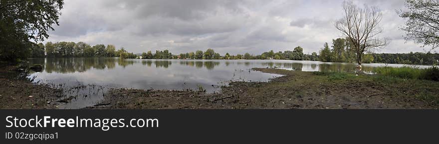 Panoramic picture - pond and landscapes. Pond - city Babice, czech republic. Panoramic picture - pond and landscapes. Pond - city Babice, czech republic