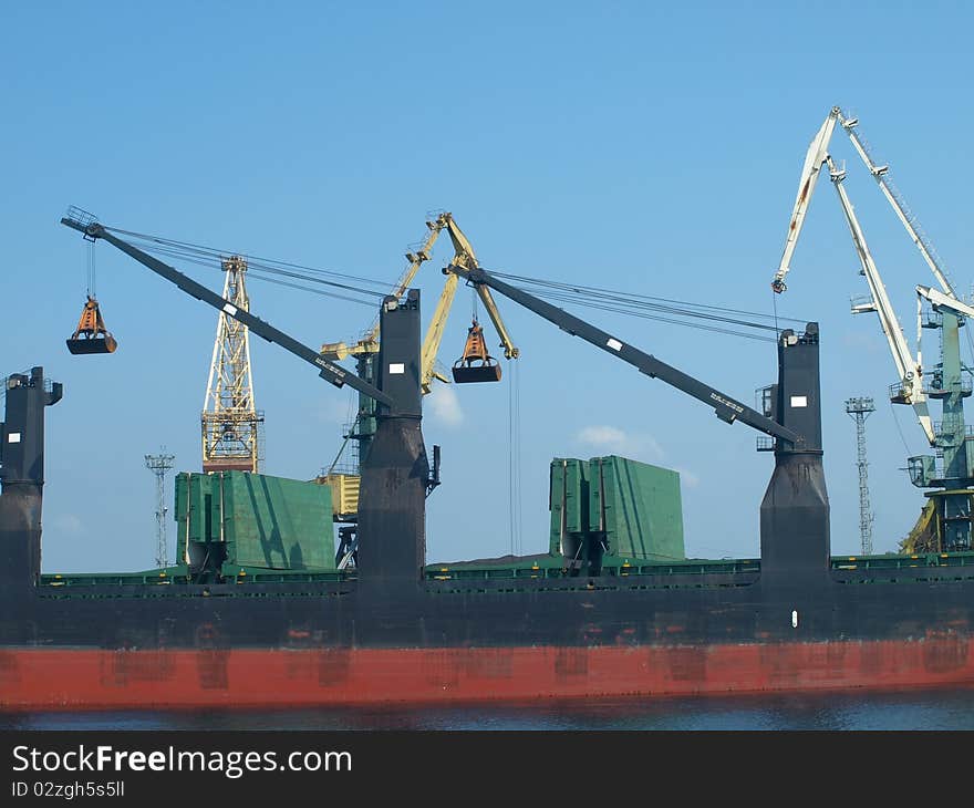 Lifting cranes in the port.